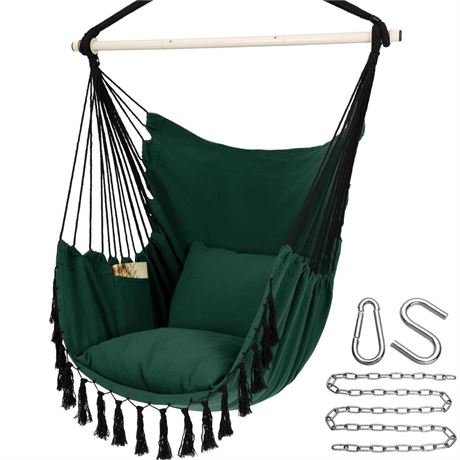 Y- STOP Hammock Chair Hanging Rope Swing, Max 500 Lbs, 2 Cushions Included,