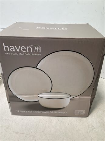 Macy's  Haven 8 piece with Black Rim dinnerware set