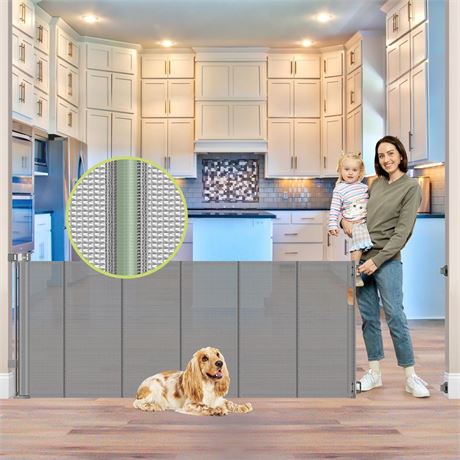 80 Inch Retractable Dog Gate with Reinforcement Bar Extra Wide Retractable Baby