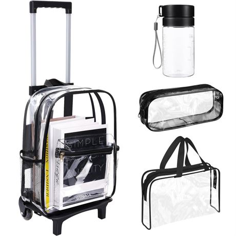 4 Pack Clear Rolling Backpack with Wheels Heavy Duty PVC Transparent Aesthetic