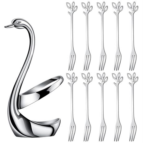 OFFSITE AnSaw Elegant Swan Base Holder Set with 10 pcs Silver Leaf 4.7"