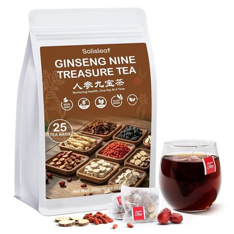 Solisleaf Kidney Tea Formula Ginseng Nine Treasure Tea, Natural Kidney Cleanse