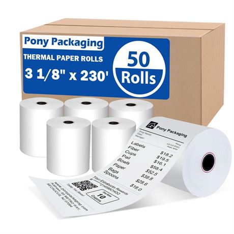 (50 Rolls) 3 1/8 x 230 Thermal Paper Receipt Rolls (48 GSM Premium Quality)