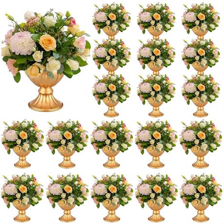 Rtteri 20 Pcs Mini Gold Metal Vase Wedding Flowers Gold Vases 5.1inch Tall