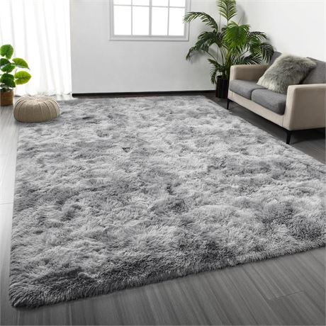 Large Shag Area Rugs 6 x 9, Tie-Dyed Plush Fuzzy Rugs for Living Room, Ultra