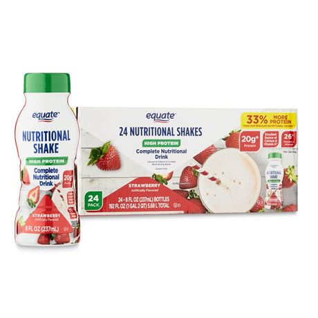 Equate High Protein Nutritional Shake, Strawberry, 8 fl oz, 24 Count