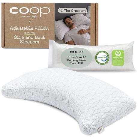 Coop Home Goods Original Crescent Adjustable Pillow, Queen Bed Pillows for