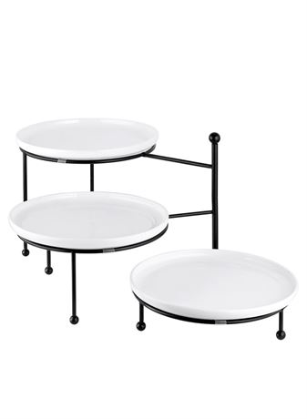 Yedio 3 Tiered Serving Stand with White Porcelain Plates, 10" Round Tray,