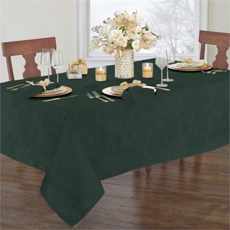 Elrene Poinsettia Elegance Jacquard Holiday Tablecloth - 52" X 70" Oblong -