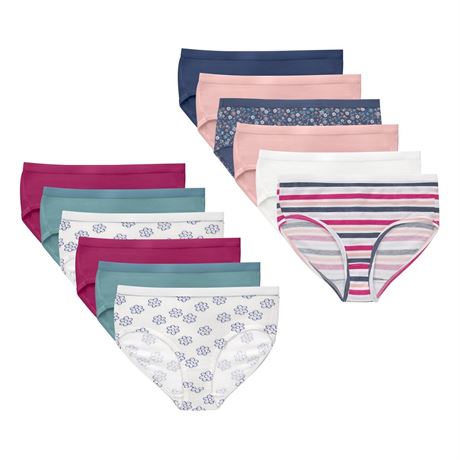 Hanes Girls' Cotton Stretch Underwear 10 Pink, Teal, Navy, Floral Prints,