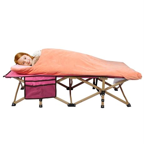 REDCAMP Folding Kids Cot for Sleeping with Sleeping Bag 3-7, Portable Toddler