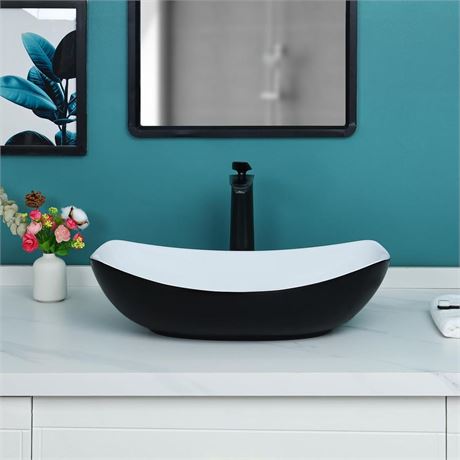 Davivy 22" x 15.7'' Large Matte Black Vessel Sink with Pop Up Drain,Oval