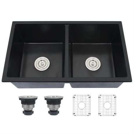 Black Undermount Kitchen Sink 32 X 18 inch,Double Bowl Kitchen Sinks,Black