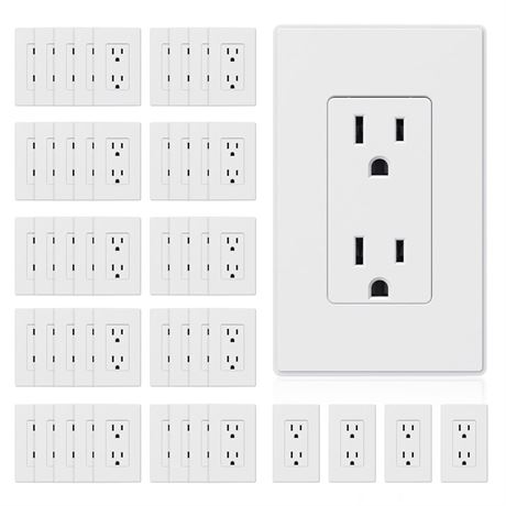 ELEGRP Matte White Standard Decorator Electrical Wall Receptacle Outlet, 15A