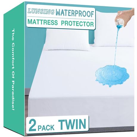 Lunsing Twin Mattress Protector Waterproof, 2 Pack Noiseless, Breathable, and