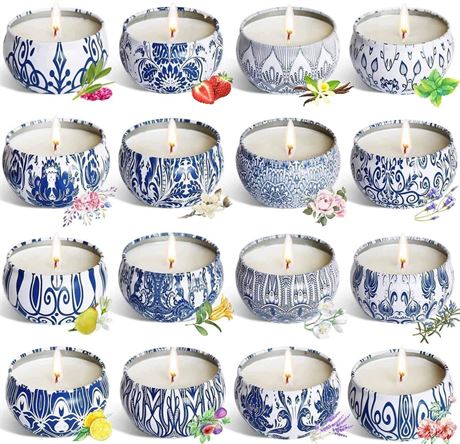 JHENG Set of 16 Small Scented Candles Soy Wax Aromatherapy Candles 2.5 OZ