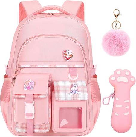 Cute Kids Backpack for Girls,Cute Pink School Backpack With Pen Bag 16.5 Inch