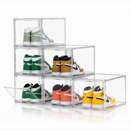 6 Pack X-Large Acrylic Clear Shoe Boxes,Professional Boot and Hat Display Case