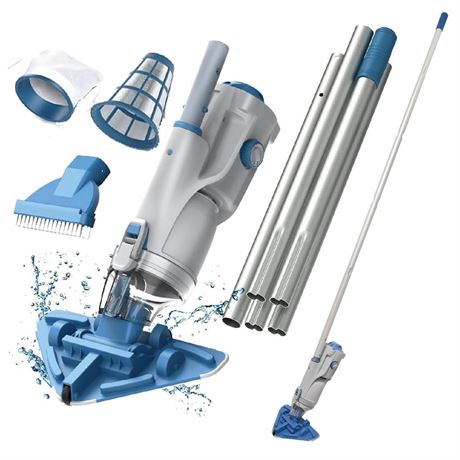 KOKIDO Cordless Pool Vacuum with 72” Pole, 2 Filters, Moderate Suction, 2