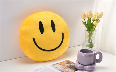 Smiley Face Pillow - Soft Polyester Happy Face Pillow -14" X 14" Cute Pillow