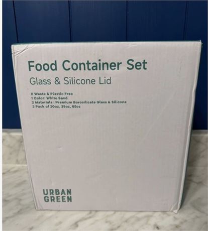Urban Green Glass Food Container Set with Silicone Glass Lid, 3 Pack, Airtight,