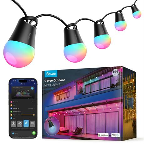 Govee Smart Outdoor String Lights 2, 144ft Outdoor Lights with Dimmable Warm