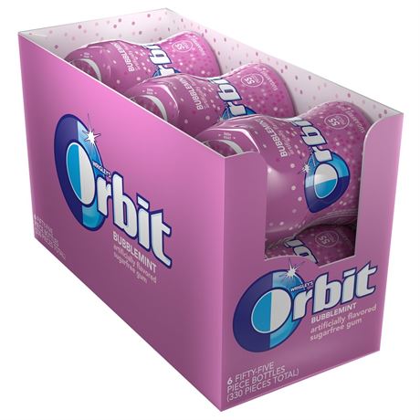 Orbit, Sugar Free Bubblemint Chewing Gum, 55 Pcs, 6 Ct