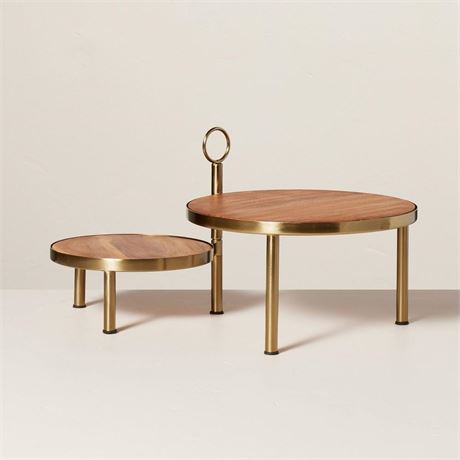 Tiered Wood & Metal Nested Round Serving Stand Brass/Brown - Hearth & Hand™