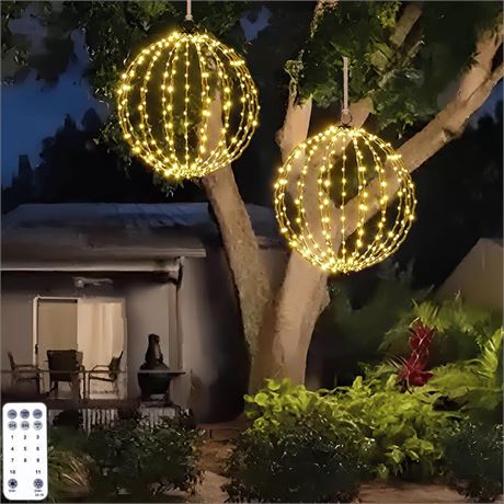 Outdoor Hanging Lighted Sphere, Christmas Decoration Light Balls, 2 in 1 Warm