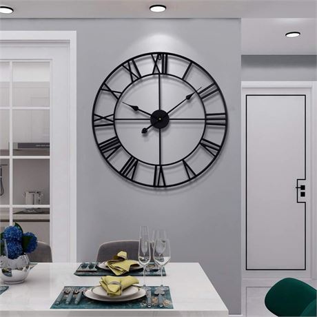 LEIKE Large Wall Clock, Silent, Non-Ticking Metal Wall Clock, Round Modern Wall