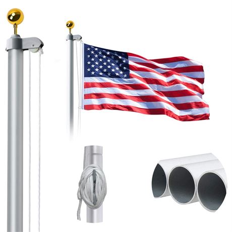 20FT Sectional Flag Pole Kit, Extra Thick Heavy Duty Aluminum Outdoor In ground