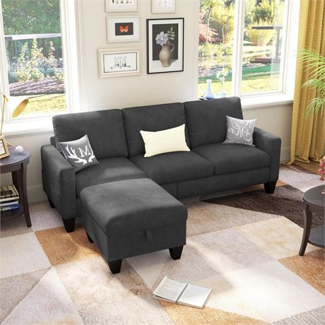Lonkwa 78'' Convertible Sectional Sofa Couch, Grey 3 Seat L-Shaped Couch with