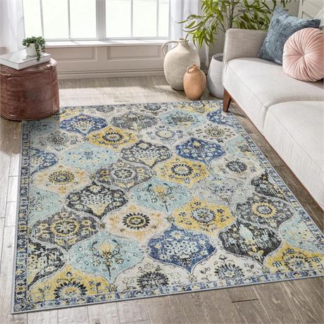 Lahome Moroccan Trellis Area Rug, Washable Living Room Rug Indoor Non-Slip,