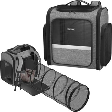 Cat Carrier Backpacks: Pawtners Expandable+Cat+Backpack with Breathable Mesh,