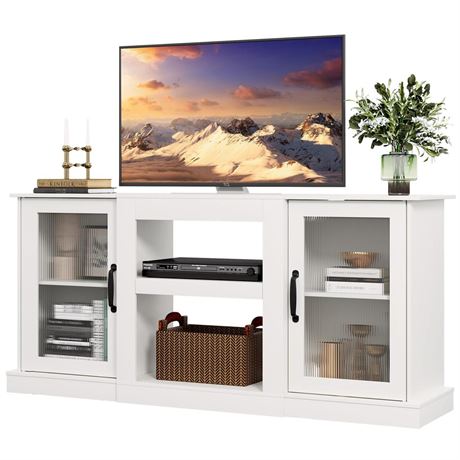 WLIVE Retro TV Stand for 65 inch TV, TV Console Cabinet with Storage, Open