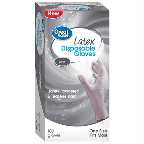 Great Value Latex Disposable Gloves, 100 Count