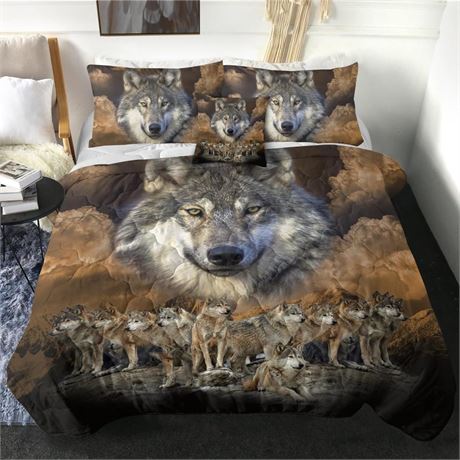 Sleepwish Gold Wolves Comforter Set Twin Size Bed Set 4 Piece Dark Clouds Wolf