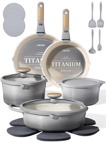 CAROTE 20pcs Titanium Cookware Set, Pots and Pans Set Detachable Handle |