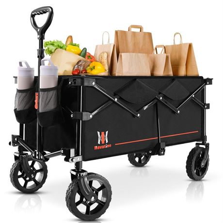 Collapsible Folding Wagon, Wagon Cart Heavy Duty Foldable with Two Drink
