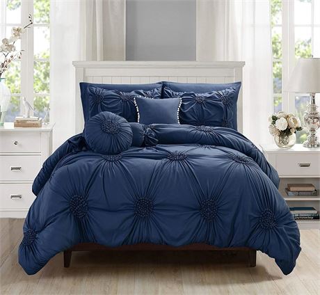 10-Piece Bed-In-A-Bag Sunflower Comforter Set King/Cal King Navy Blue