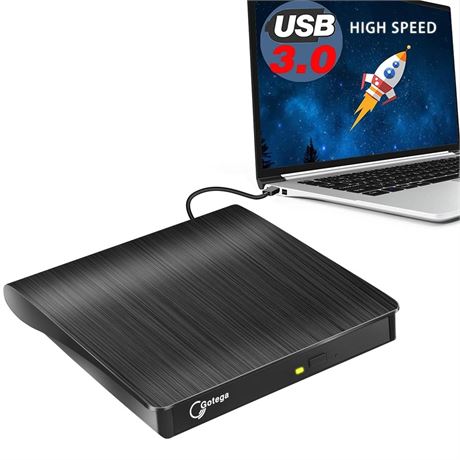 Gotega External DVD Drive, USB 3.0 Portable +/-RW, DVD Player for CD ROM Burner