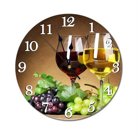 Glasses of Wine and Grapes Wall Clock Battery Operated Silent Round Clock Wall