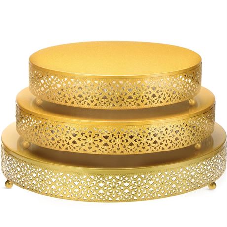 Wenqik 3 Pcs Gold Cake Stand 16'' 14'' 12'' Round Metal Cake Stand Cake Bases