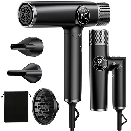 Dual Voltage Travel Hair Dryer with Diffuser, 1900W Professional High-Speed