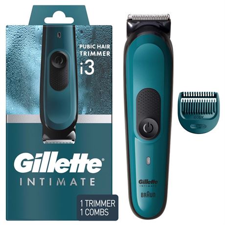 Gillette Intimate i3 Men's Pubic Hair Electric Trimmer for Men, Waterproof, Blue
