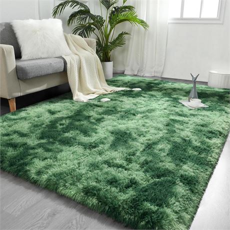 FlyDOIT 6x9 Feet Large Area Rugs for Living Room, Tie-Dyed Green Shaggy Rug