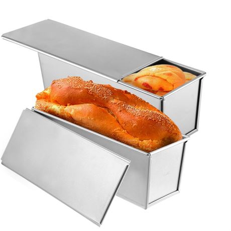 2 Pack Pullman Loaf Pan with Lid, 13x4 Inch Large Capacity Bread Loaf Pan with