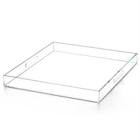 OFFSITE Extra Large Clear Modern Acrylic Ottoman Tray with Cutout Handles 22x22