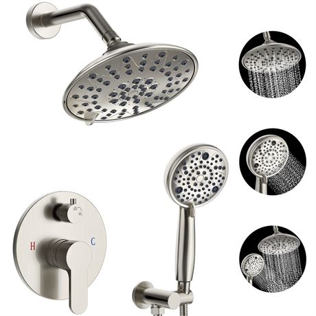EMBATHER Shower Faucets Sets Complete, with 3 Setting High Pressure Shower Head