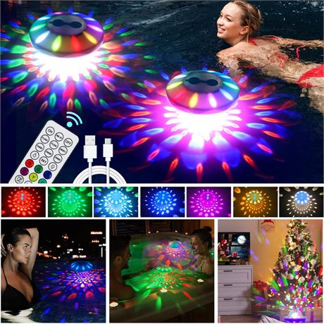 Rechargeable Floating Pool Lights (2 Pack) - Vibrant RGB Colors, IP68